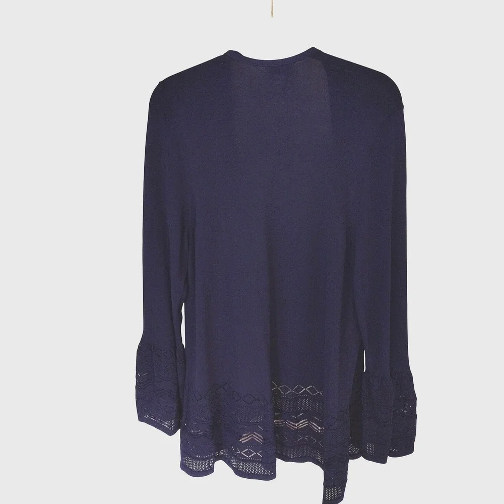 Charter Club‎ Womens Navy Blue Open Front Cardigan Crochet Trim Size Large
